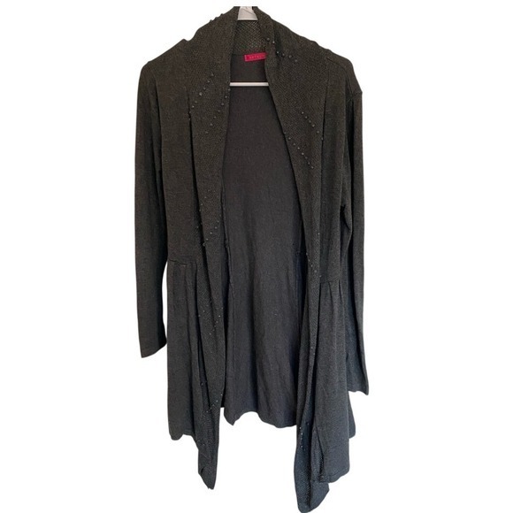 Sweaters - 2XISTREMZ Gray Open Front Cardigan Embellished Knit Sweater M‎
